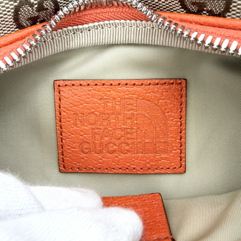 【開店SALE】 GUCCI グッチ ウエストバッグ ノースフェイスコラボ ボディバッグ THE NORTH FACE かばん 鞄 650299 GGキャンバス レザー ベージュ オレンジ シルバー金具 メンズ【中古品】