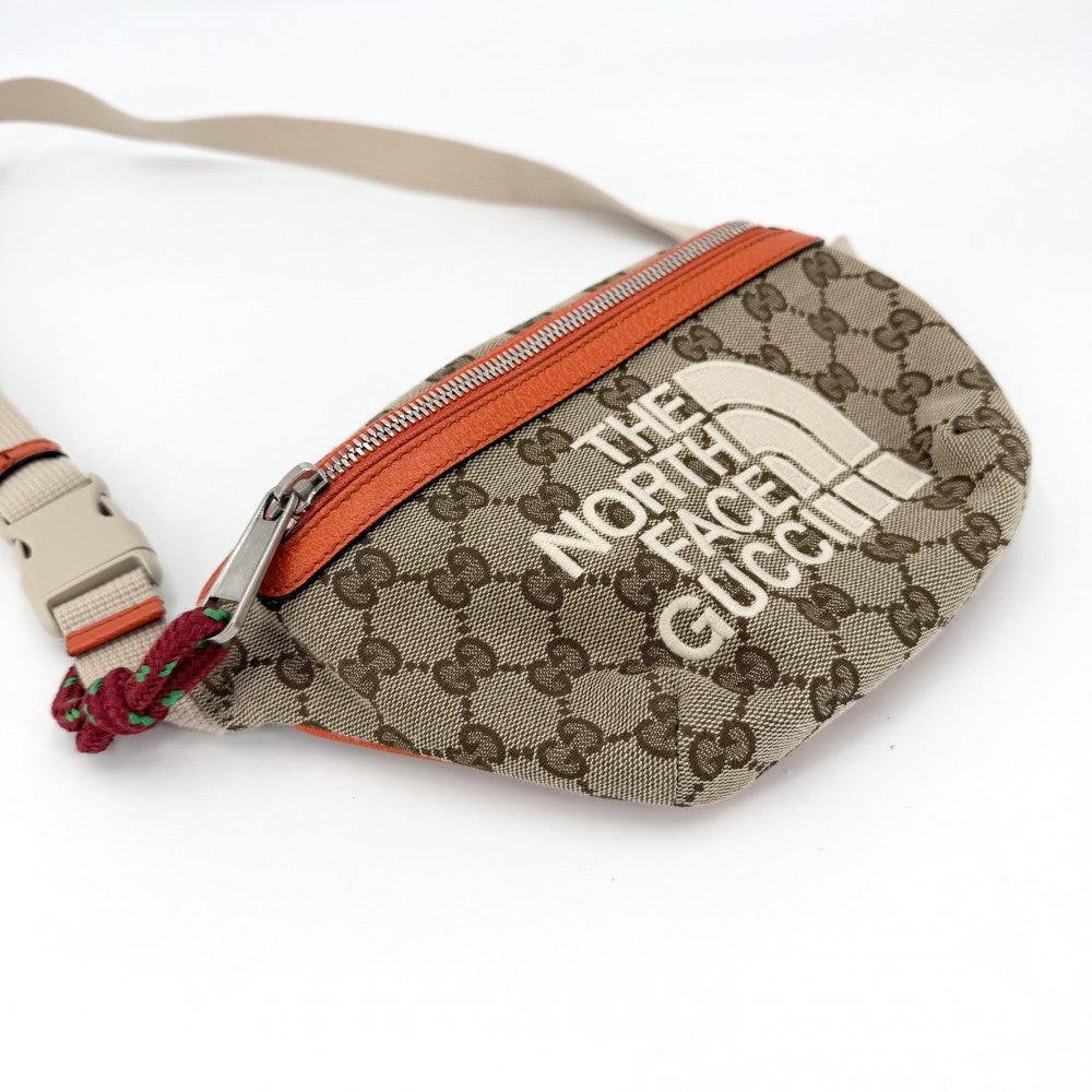 【開店SALE】 GUCCI グッチ ウエストバッグ ノースフェイスコラボ ボディバッグ THE NORTH FACE かばん 鞄 650299 GGキャンバス レザー ベージュ オレンジ シルバー金具 メンズ【中古品】