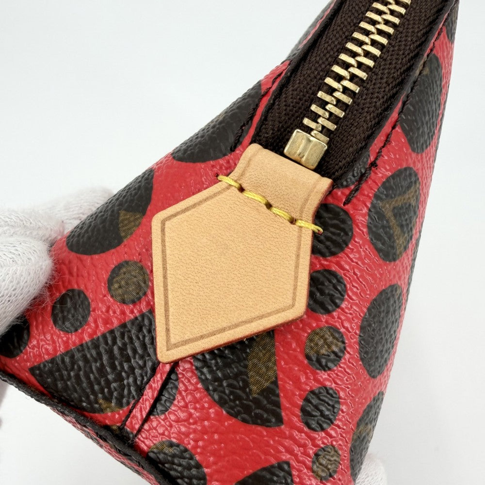 LOUIS VUITTON ルイヴィトン ポーチ ポシェット コスメティック 草間彌生 クサマヤヨイ 化粧ポーチ 水玉模様 ドット M47347 ブラウン 茶 レッド 赤 ゴールド金具 レディース【中古品】