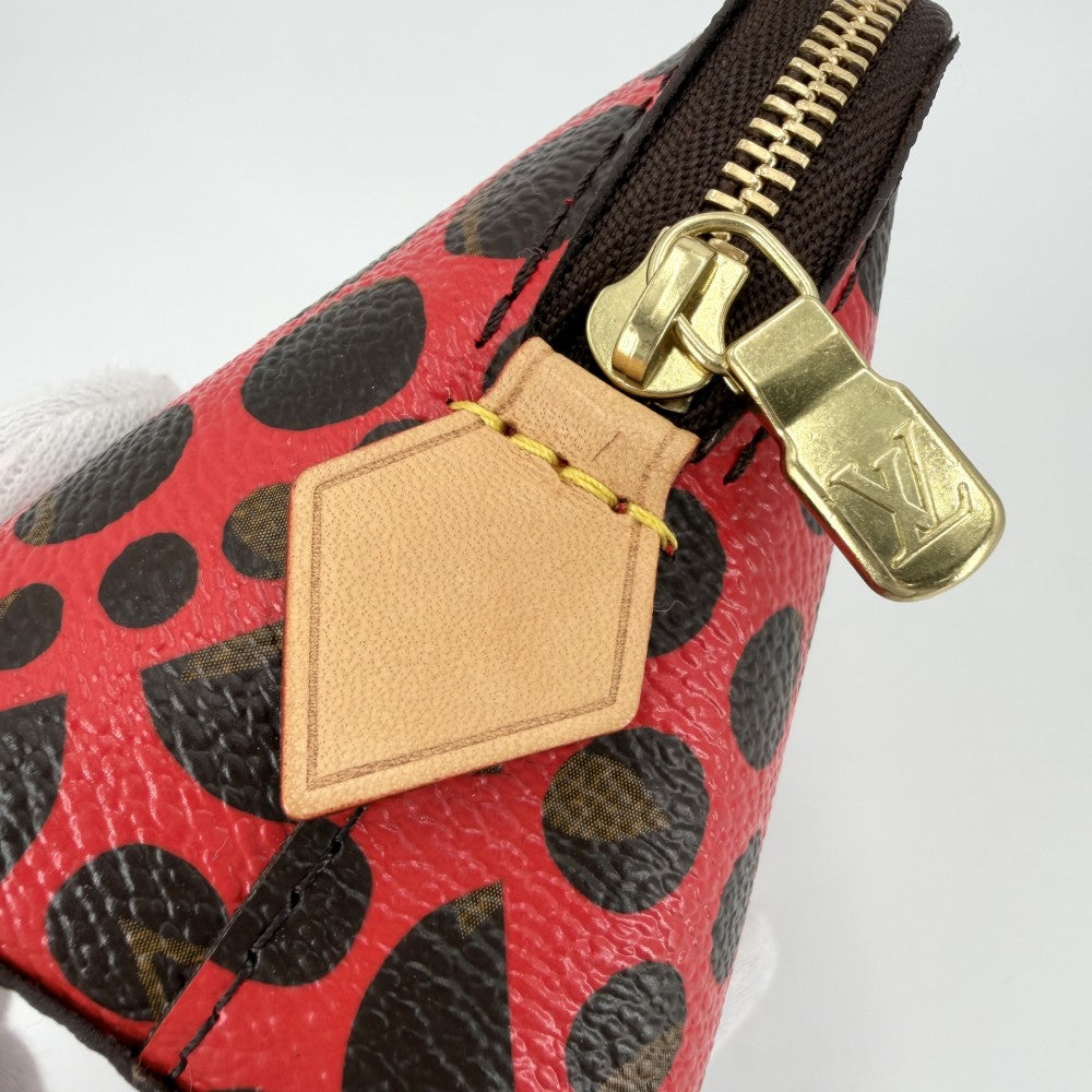 LOUIS VUITTON ルイヴィトン ポーチ ポシェット コスメティック 草間彌生 クサマヤヨイ 化粧ポーチ 水玉模様 ドット M47347 ブラウン 茶 レッド 赤 ゴールド金具 レディース【中古品】