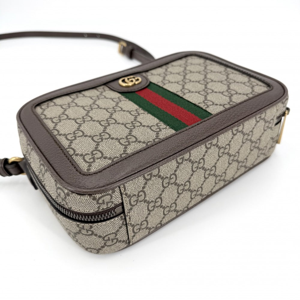 【開店SALE】 GUCCI グッチ ショルダーバッグ オフィディア スモール クロスボディバッグ 739392 GGスプリームキャンバス レザー ベージュ ブラウン 茶 シルバー金具 メンズ【中古品】