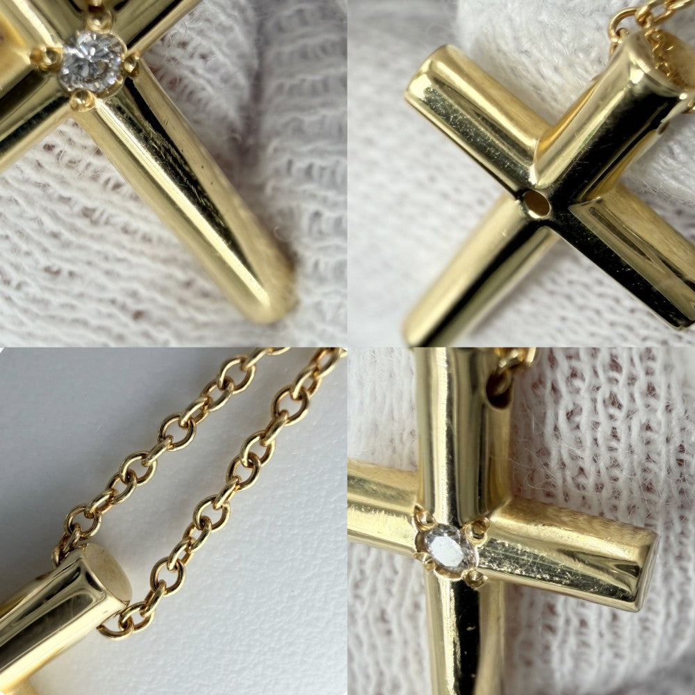 TIFFANY&Co. ティファニー ネックレス クロス ペンダント ジュエリー アクセサリー 18金YG Au750 1Pダイヤ K18イエローゴールド ダイヤモンド レディース 約3.4g【中古品】