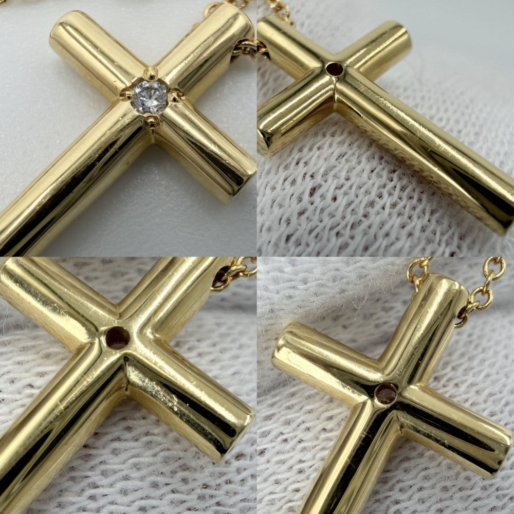 TIFFANY&Co. ティファニー ネックレス クロス ペンダント ジュエリー アクセサリー 18金YG Au750 1Pダイヤ K18イエローゴールド ダイヤモンド レディース 約3.4g【中古品】