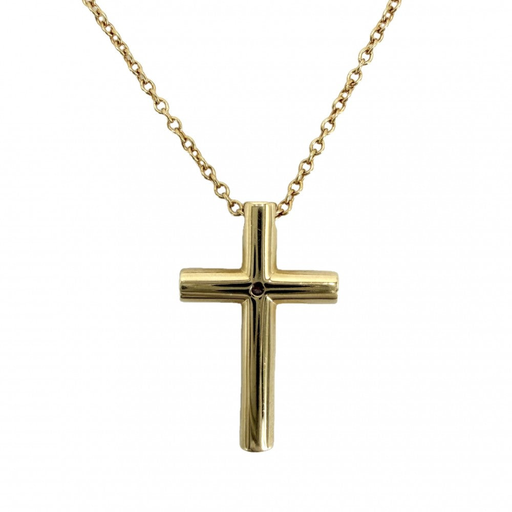 TIFFANY&Co. ティファニー ネックレス クロス ペンダント ジュエリー アクセサリー 18金YG Au750 1Pダイヤ K18イエローゴールド ダイヤモンド レディース 約3.4g【中古品】