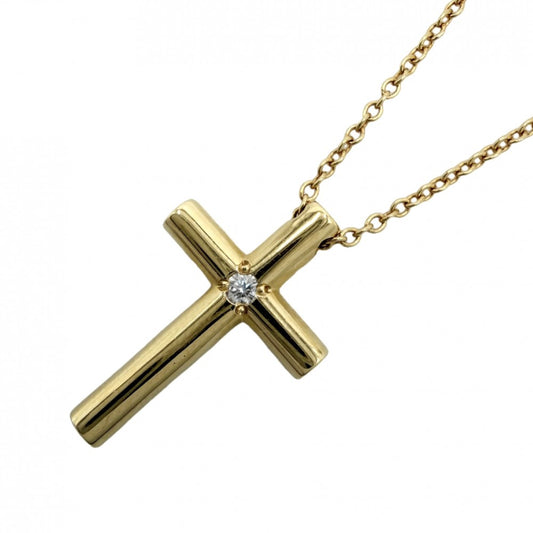 【開店SALE】 TIFFANY&Co. ティファニー ネックレス クロス ペンダント ジュエリー アクセサリー 18金YG Au750 1Pダイヤ K18イエローゴールド ダイヤモンド レディース 約3.4g【中古品】