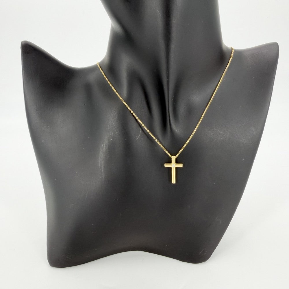 TIFFANY&Co. ティファニー ネックレス クロス ペンダント ジュエリー アクセサリー 18金YG Au750 1Pダイヤ K18イエローゴールド ダイヤモンド レディース 約3.4g【中古品】