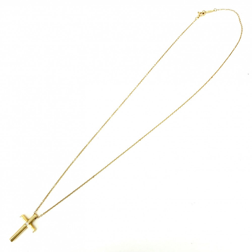 TIFFANY&Co. ティファニー ネックレス クロス ペンダント ジュエリー アクセサリー 18金YG Au750 1Pダイヤ K18イエローゴールド ダイヤモンド レディース 約3.4g【中古品】
