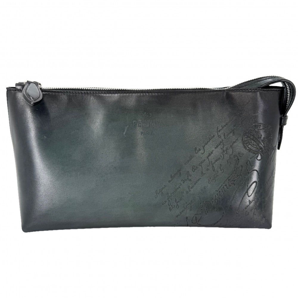 【開店SALE】 Berluti ベルルッティ クラッチバッグ アイビースクリットスワイプ セカンドバッグ ポーチ レザー グリーン 緑 シルバー金具 メンズ【中古品】