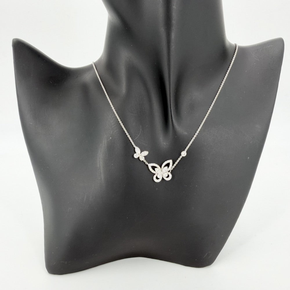 GRAFF グラフ ネックレス ダブル バタフライ シルエット ペンダント ジュエリー アクセサリー 18金WG Au750 K18ホワイトゴールド ダイヤモンド0.53ct レディース 約5.0g【中古品】