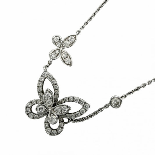 【開店SALE】 GRAFF グラフ ネックレス ダブル バタフライ シルエット ペンダント ジュエリー アクセサリー 18金WG Au750 K18ホワイトゴールド ダイヤモンド0.53ct レディース 約5.0g【中古品】