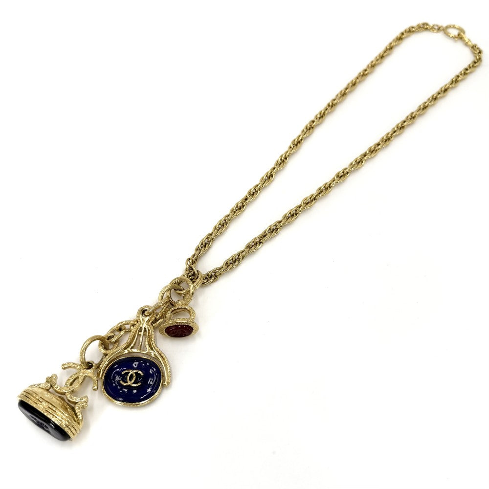CHANEL シャネル ネックレス グリポア ココマーク ロングネックレス アクセサリー 希少 GP カラーストーン 93A ゴールド ブルー 青 レディース 約129.3g 1993年【中古品】