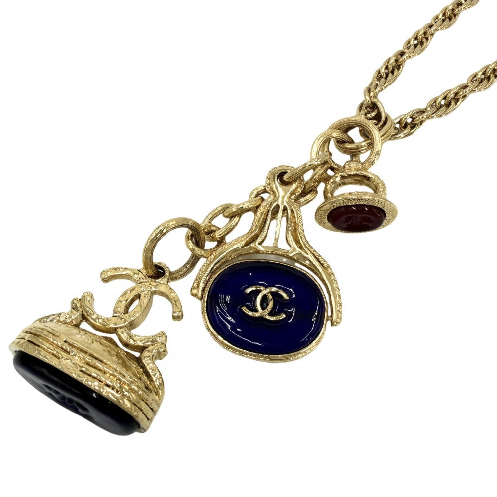 CHANEL シャネル ネックレス グリポア ココマーク ロングネックレス アクセサリー 希少 GP カラーストーン 93A ゴールド ブルー 青 レディース 約129.3g 1993年【中古品】