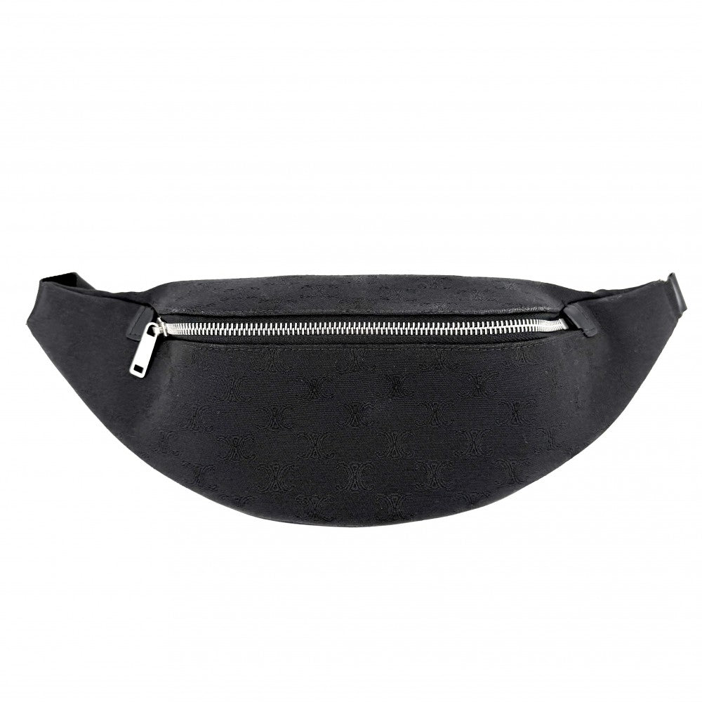 【開店SALE】 CELINE セリーヌ ボディバッグ トリオンフ ベルトバッグ ウエストバッグ キャンバス ブラック 黒 シルバー金具 メンズ【中古品】