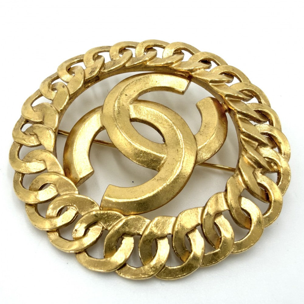CHANEL シャネル ブローチ ココマーク アクセサリー ヴィンテージ ラウンド GP 96P ゴールド レディース 約21.3g 1996年【中古品】