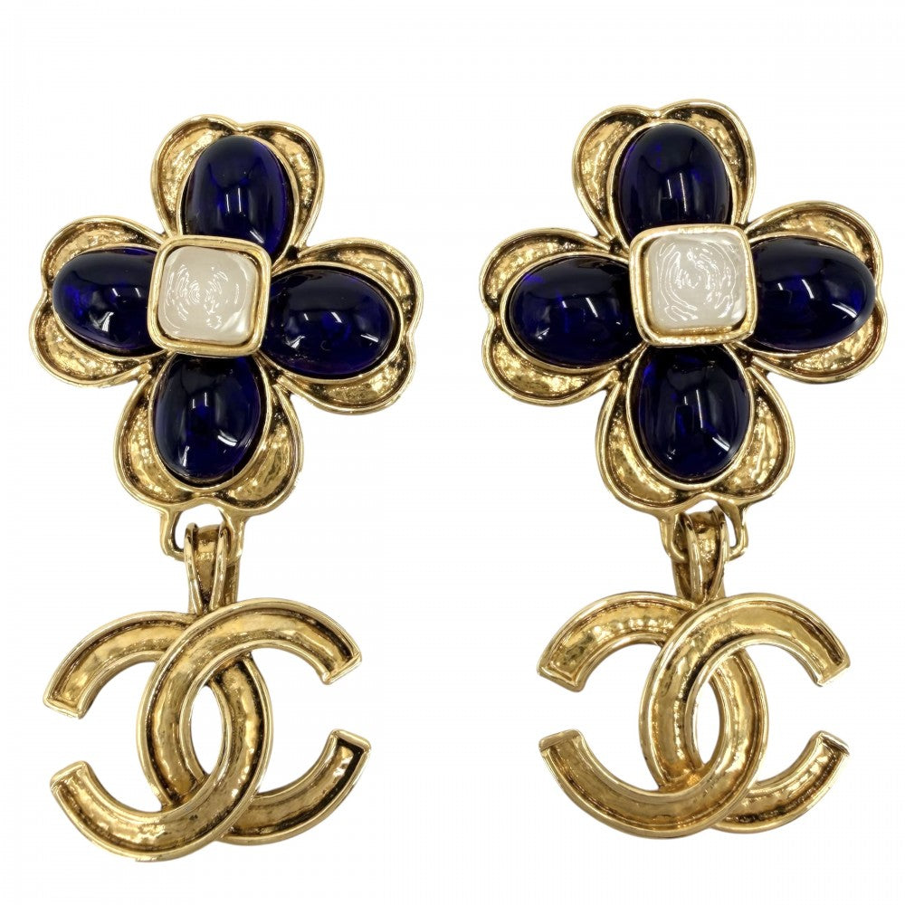 【開店SALE】 CHANEL シャネル イヤリング ココマーク スイング グリポア アクセサリー ヴィンテージ GP カラーストーン フェイクパール 94P ゴールド ブルー 青 レディース 約40.5g 1994年【中古品】