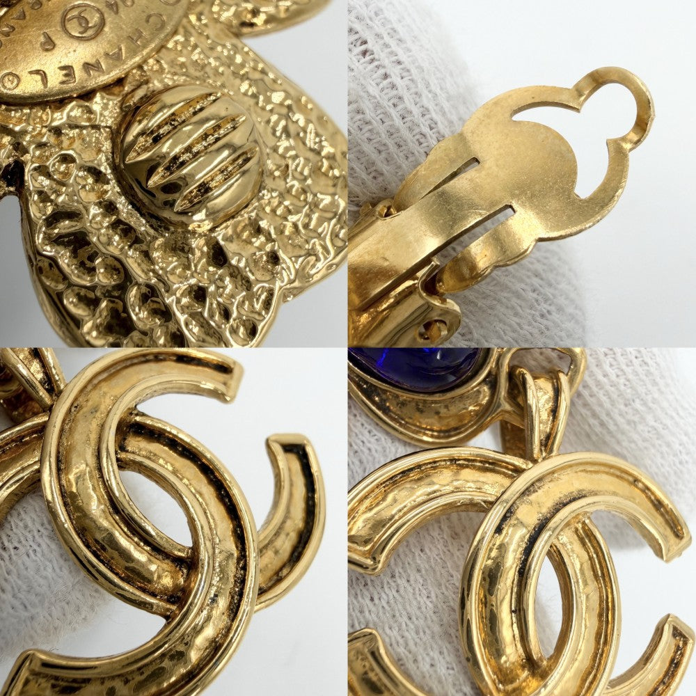 【開店SALE】 CHANEL シャネル イヤリング ココマーク スイング グリポア アクセサリー ヴィンテージ GP カラーストーン フェイクパール 94P ゴールド ブルー 青 レディース 約40.5g 1994年【中古品】
