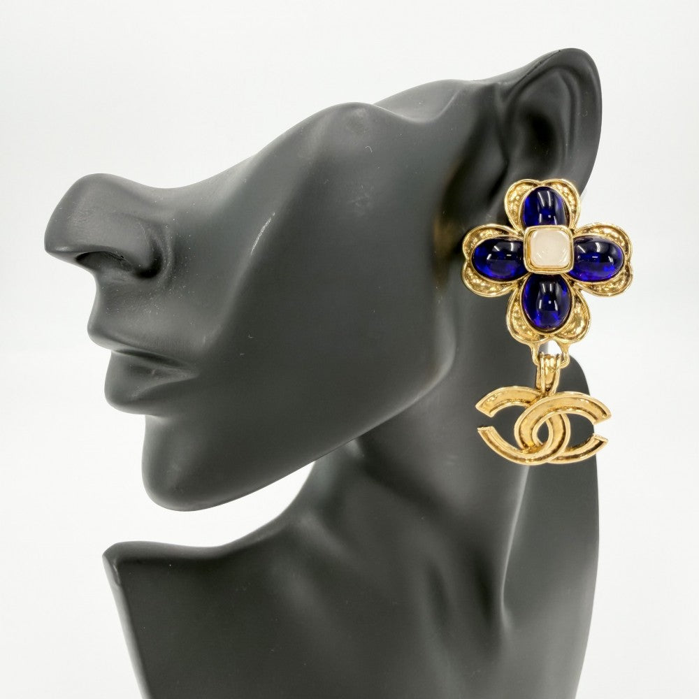 【開店SALE】 CHANEL シャネル イヤリング ココマーク スイング グリポア アクセサリー ヴィンテージ GP カラーストーン フェイクパール 94P ゴールド ブルー 青 レディース 約40.5g 1994年【中古品】