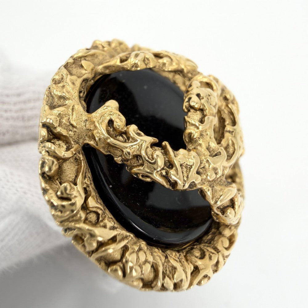 【開店SALE】 CHANEL シャネル イヤリング ラウンド アクセサリー ヴィンテージ ココマーク マグマ GP カラーストーン 93A ゴールド ブラック 黒 レディース 約27.4g 1993年【中古品】