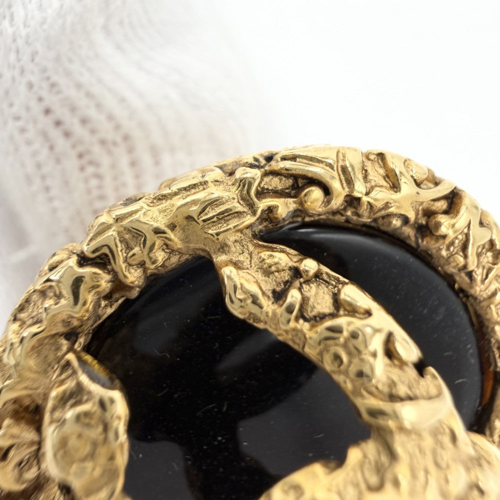 【開店SALE】 CHANEL シャネル イヤリング ラウンド アクセサリー ヴィンテージ ココマーク マグマ GP カラーストーン 93A ゴールド ブラック 黒 レディース 約27.4g 1993年【中古品】