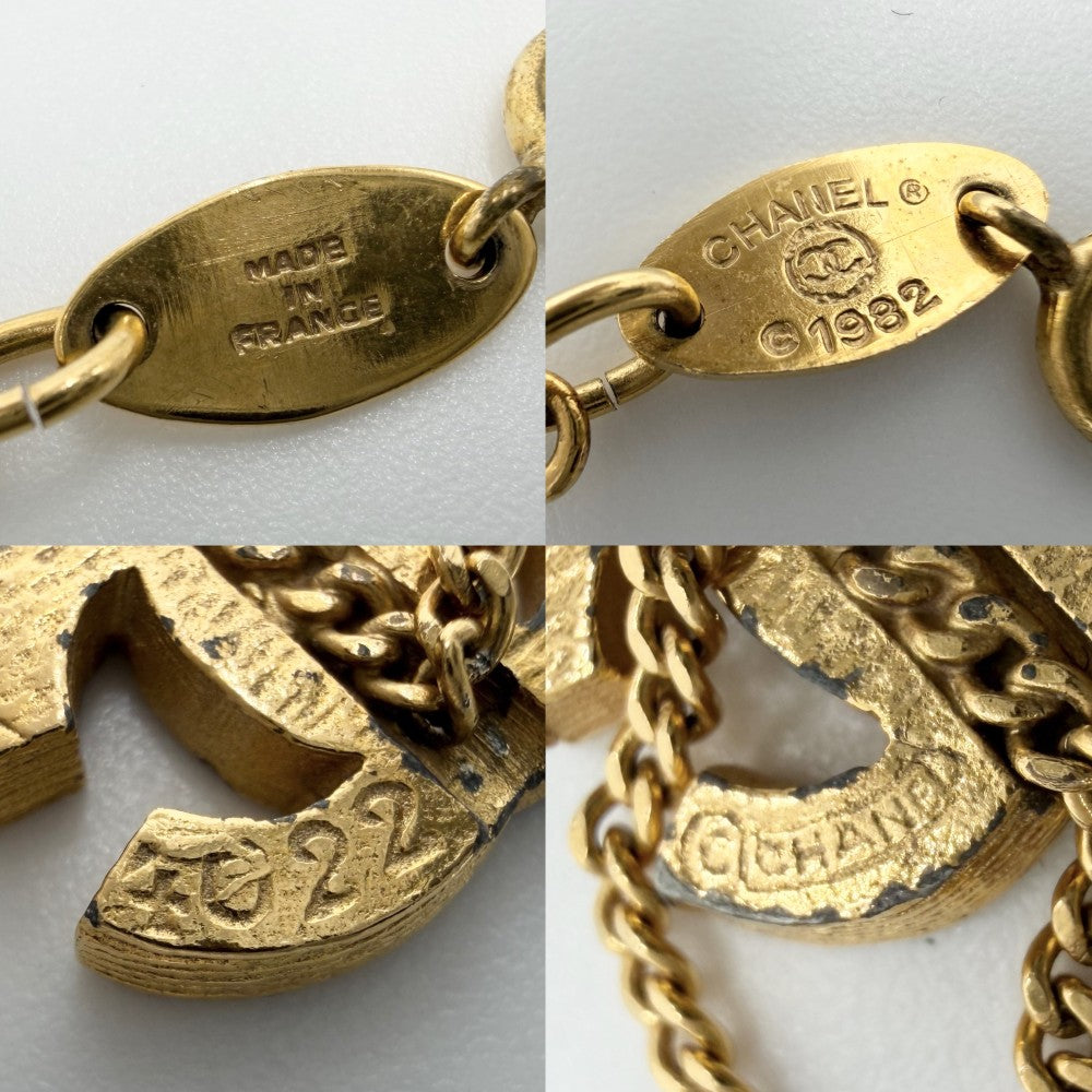 CHANEL シャネル ブレスレット アクセサリー トリプル ココマーク ココ ゴールド GP ラインストーン レディース 約4.8g 1982年【中古品】