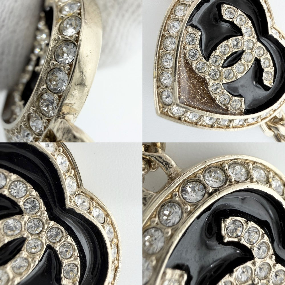 【開店SALE】 CHANEL シャネル ネックレス ハート ココマーク チョーカー アクセサリー GP ラインストーン ABB649 C23B ゴールド ブラック 黒 レディース 約27.8g 2023年【中古品】