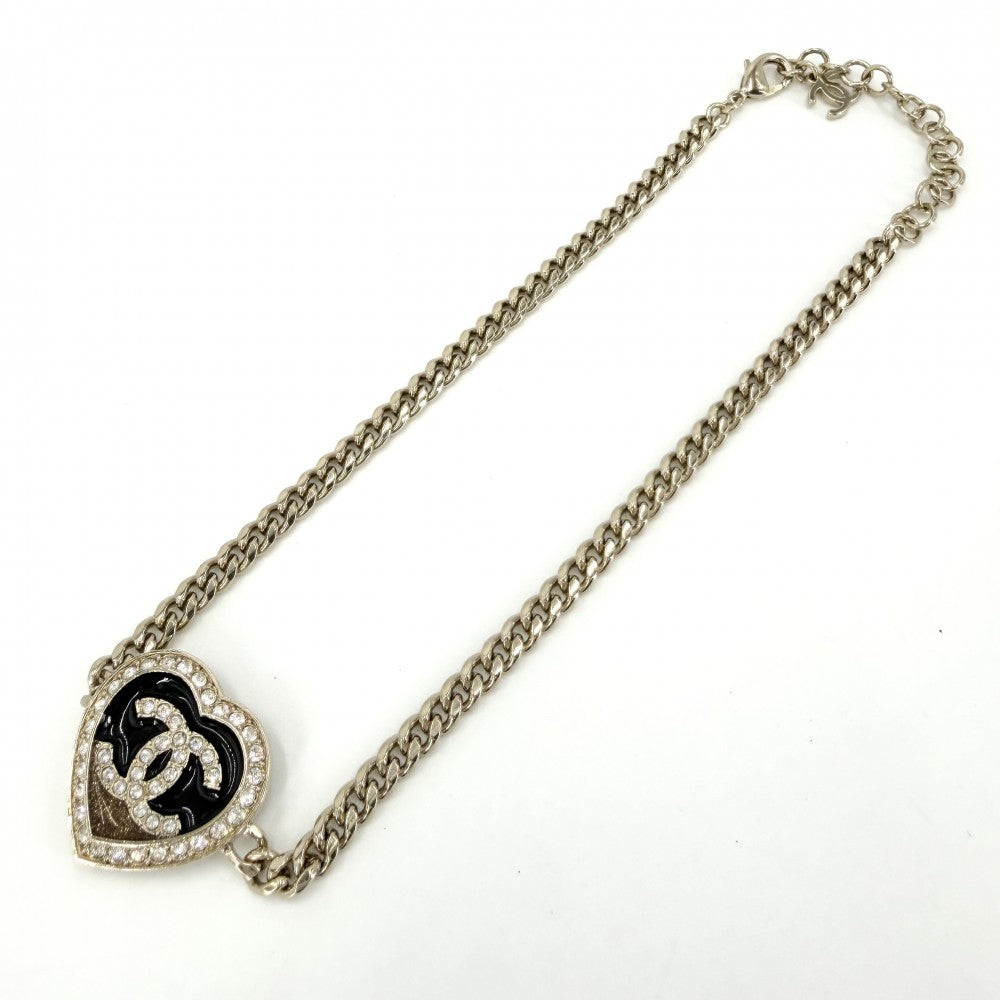 【開店SALE】 CHANEL シャネル ネックレス ハート ココマーク チョーカー アクセサリー GP ラインストーン ABB649 C23B ゴールド ブラック 黒 レディース 約27.8g 2023年【中古品】