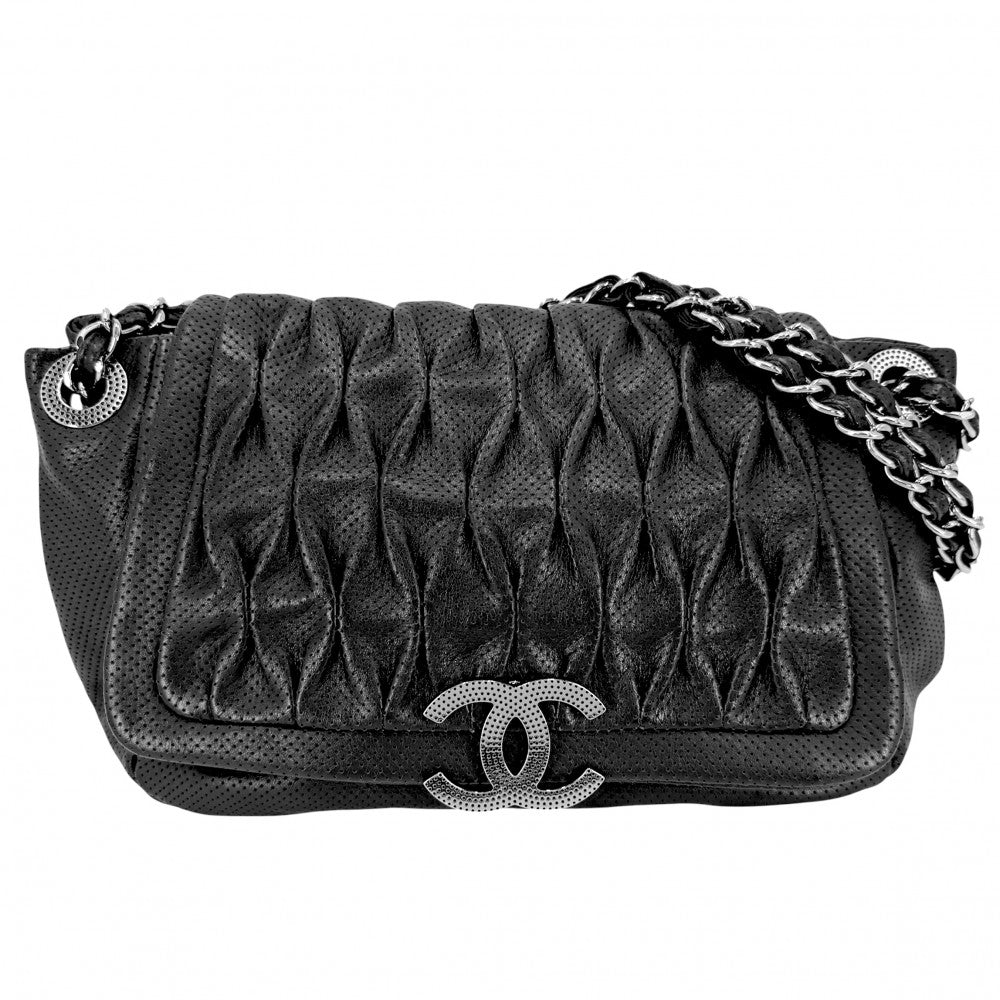 CHANEL シャネル ショルダーバッグ パンチングメッシュ チェーンショルダー ハンドバッグ ココマーク ココ 鞄 かばん レザー ブラック 黒 シルバー金具 レディース【中古品】