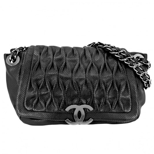 CHANEL シャネル ショルダーバッグ パンチングメッシュ チェーンショルダー ハンドバッグ ココマーク ココ 鞄 かばん レザー ブラック 黒 シルバー金具 レディース【中古品】