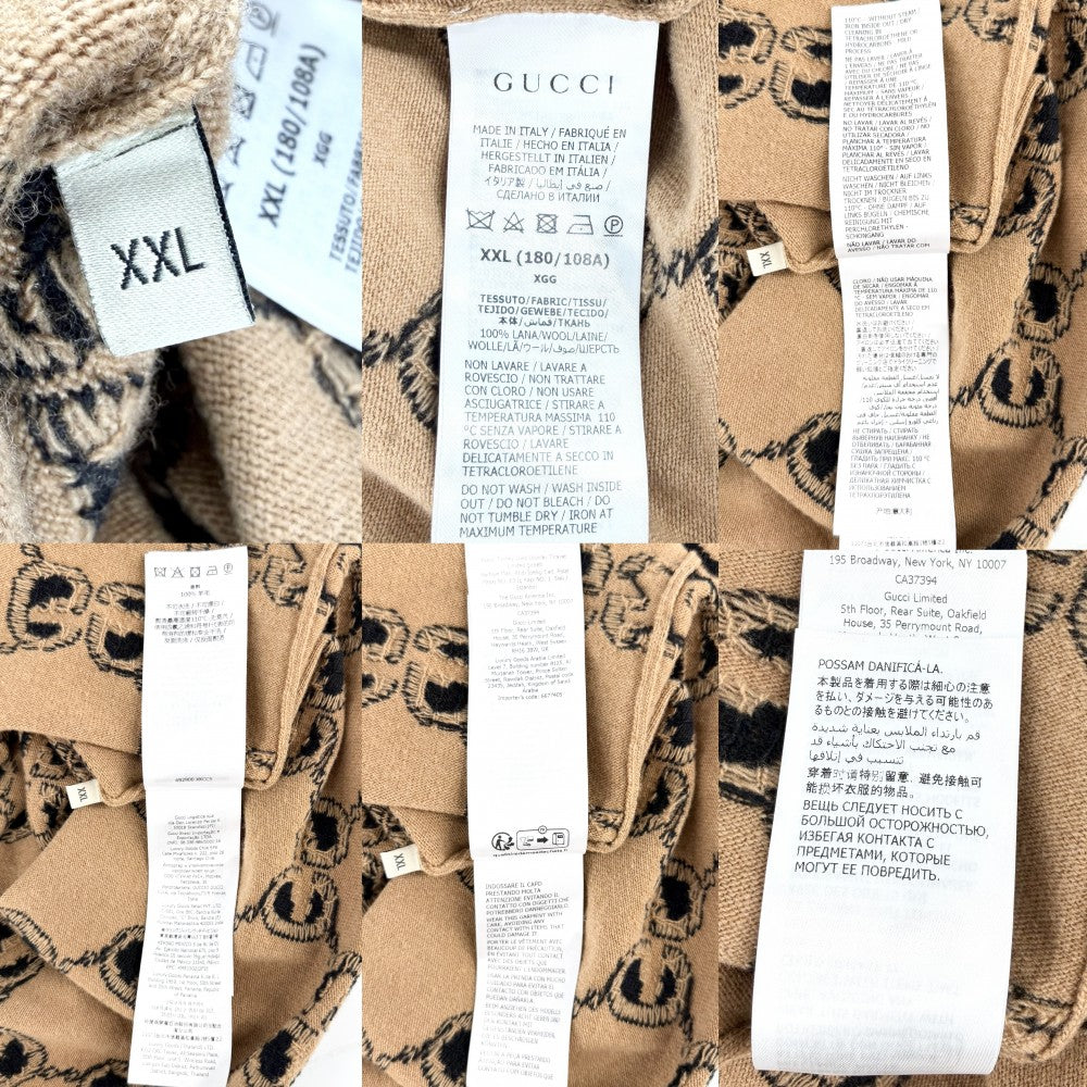 GUCCI グッチ ニット GG ウールジャガードセーター トップス 総柄 アパレル 服 XXL 692900 ブラウン 茶 ブラック 黒 秋 冬 ウール メンズ【中古品】