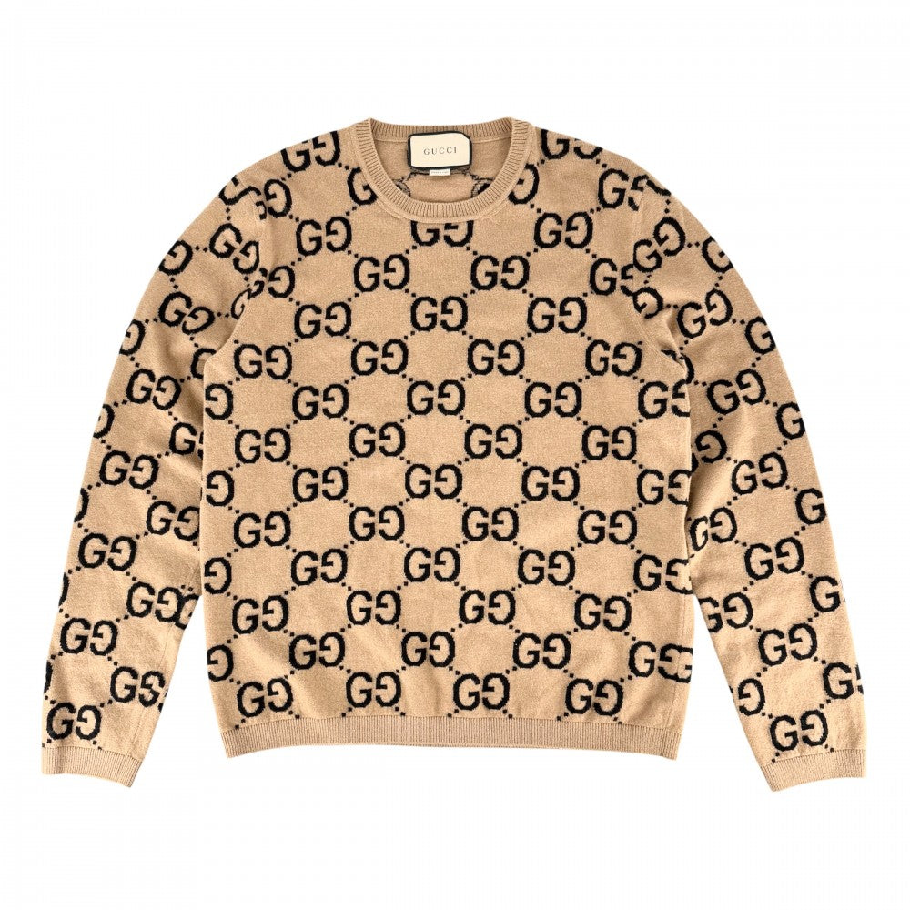 GUCCI グッチ ニット GG ウールジャガードセーター トップス 総柄 アパレル 服 XXL 692900 ブラウン 茶 ブラック 黒 秋 冬 ウール メンズ【中古品】