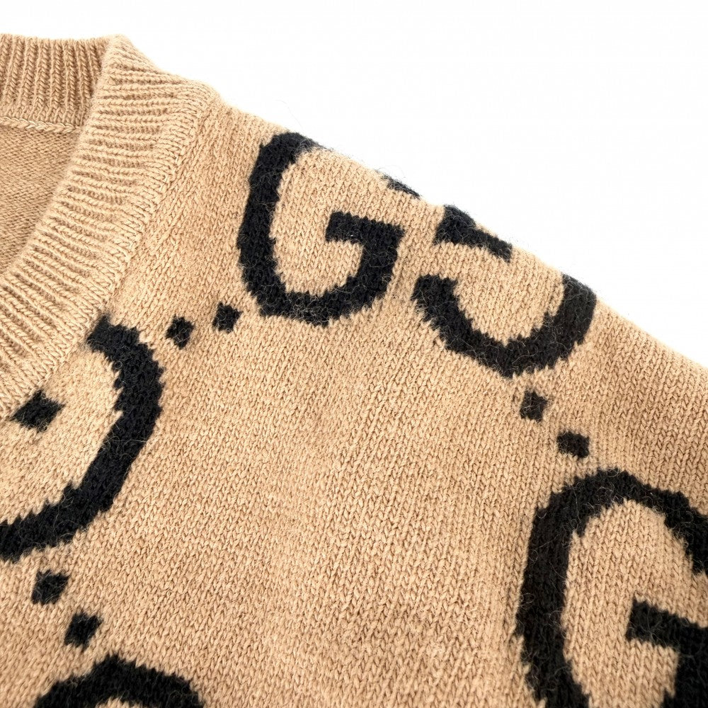 GUCCI グッチ ニット GG ウールジャガードセーター トップス 総柄 アパレル 服 XXL 692900 ブラウン 茶 ブラック 黒 秋 冬 ウール メンズ【中古品】