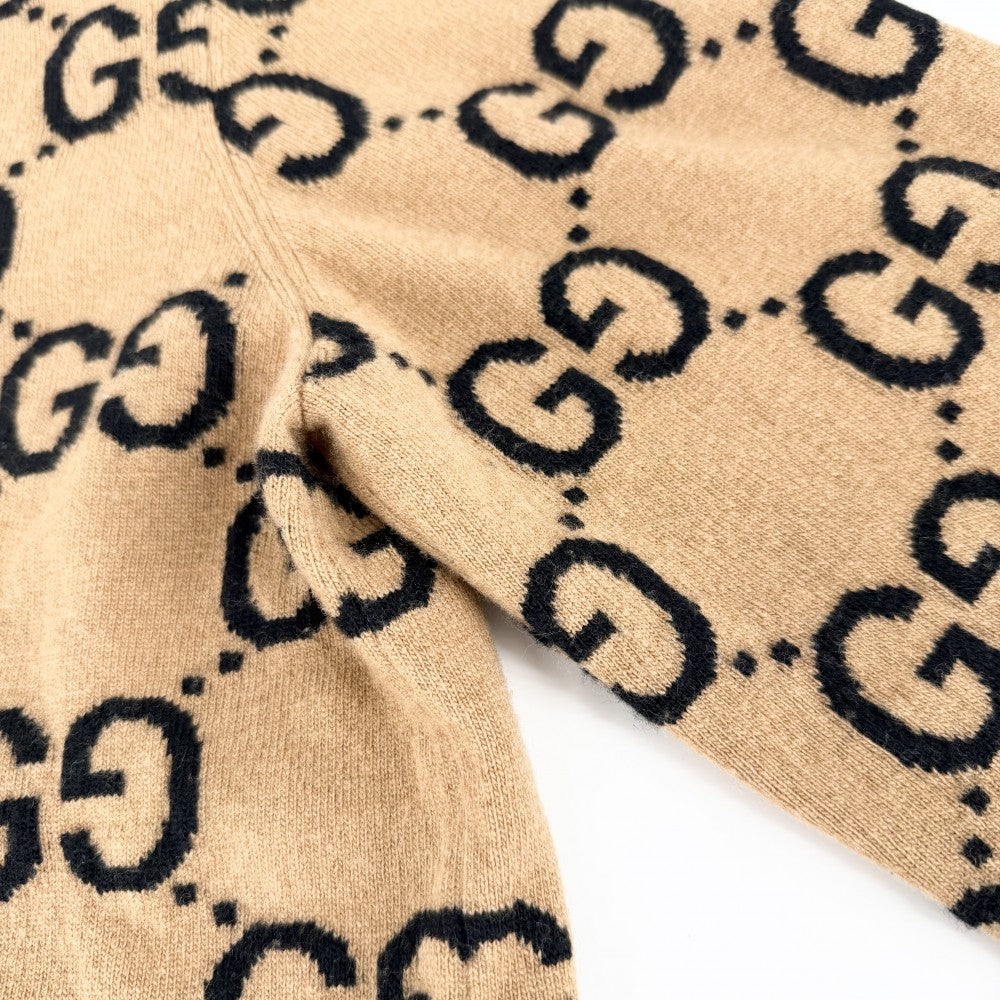 GUCCI グッチ ニット GG ウールジャガードセーター トップス 総柄 アパレル 服 XXL 692900 ブラウン 茶 ブラック 黒 秋 冬 ウール メンズ【中古品】