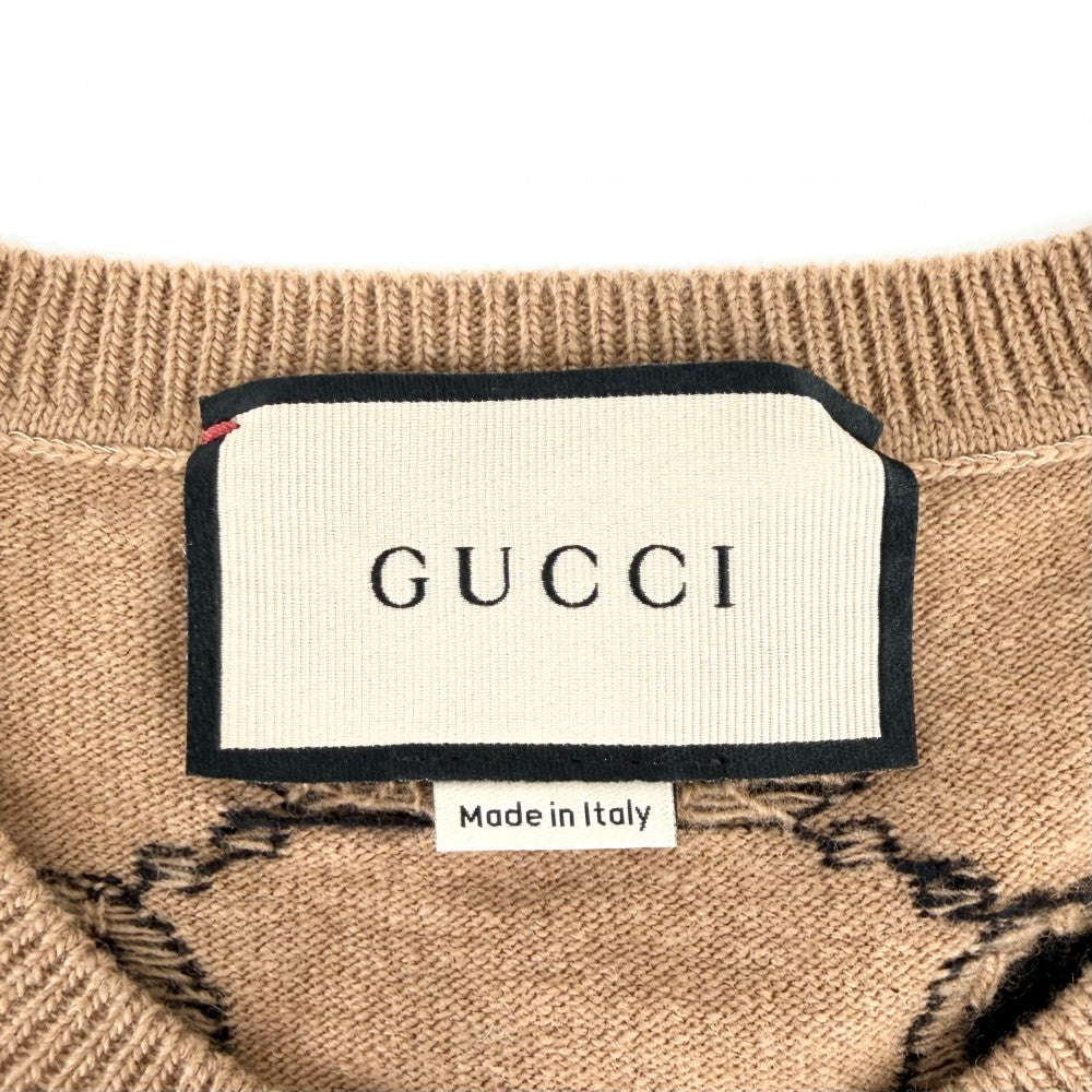 GUCCI グッチ ニット GG ウールジャガードセーター トップス 総柄 アパレル 服 XXL 692900 ブラウン 茶 ブラック 黒 秋 冬 ウール メンズ【中古品】