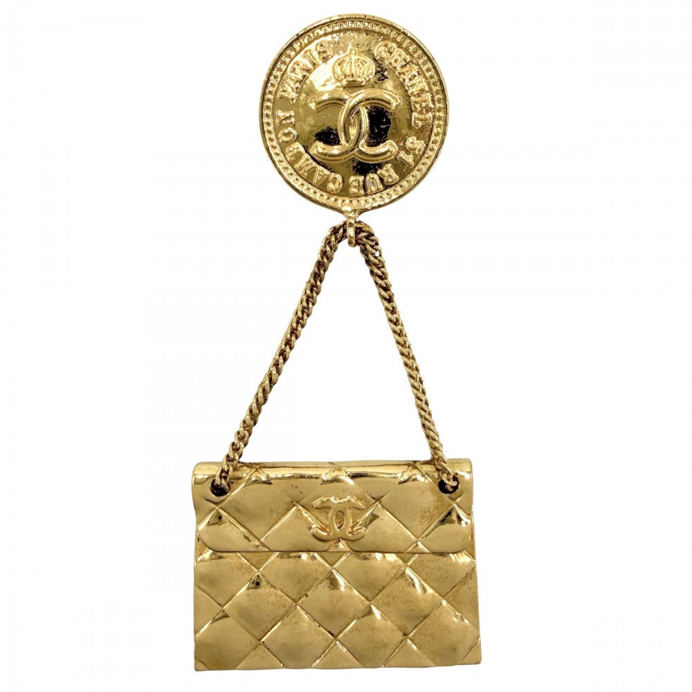 CHANEL シャネル ブローチ マトラッセ バッグモチーフ ココマーク スイング ココ アクセサリー ヴィンテージ GP 23 ゴールド レディース 約19.8g 1988年【中古品】