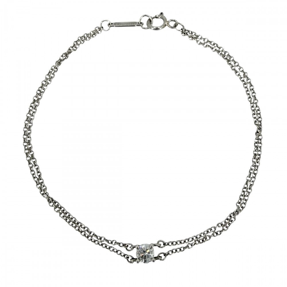 【開店SALE】 TIFFANY&Co. ティファニー ブレスレット ソリティア ジュエリー アクセサリー 一粒ダイヤ Pt950プラチナ ダイヤモンド約0.17ct レディース 約1.8g【中古品】