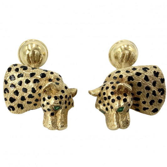 TIFFANY&Co. ティファニー カフス パンサーモチーフ 豹 アクセサリー ジュエリー ヴィンテージ 750YG 18金YG Au750 K18イエローゴールド カラーストーン レディース 約22.0g【中古品】