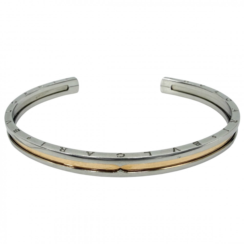 BVLGARI ブルガリ ブレスレット ビーゼロワン ジュエリー アクセサリー B-zero 1 オープン バングル Au750 PG 18金 ステンレススチール K18ピンクゴールド ゴールド シルバー レディース 約15.9g【中古品】