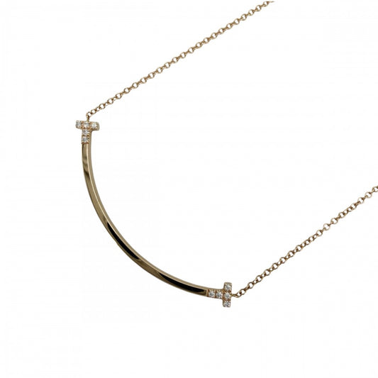 【開店SALE】 TIFFANY&Co. ティファニー ネックレス Tスマイル スモール ペンダント ジュエリー アクセサリー 18金PG Au750 K18ピンクゴールド ダイヤモンド0.03ct レディース 約2.7g【中古品】