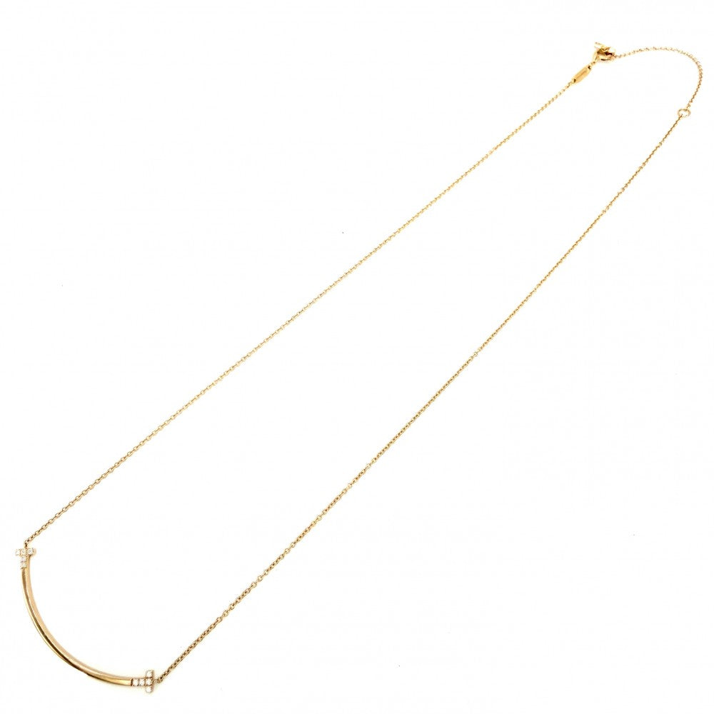 【開店SALE】 TIFFANY&Co. ティファニー ネックレス Tスマイル スモール ペンダント ジュエリー アクセサリー 18金PG Au750 K18ピンクゴールド ダイヤモンド0.03ct レディース 約2.7g【中古品】