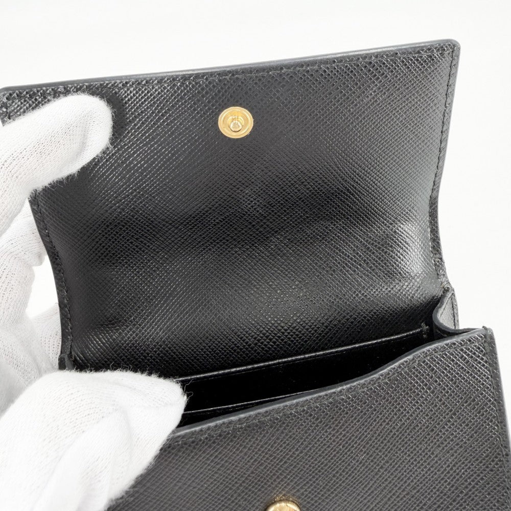 【開店SALE】 PRADA プラダ ショルダーバッグ サフィアーノ チェーンショルダー ミニバッグ カードケース 三角ロゴ 1BC167 レザー ブラック 黒 ゴールド金具 レディース【中古品】