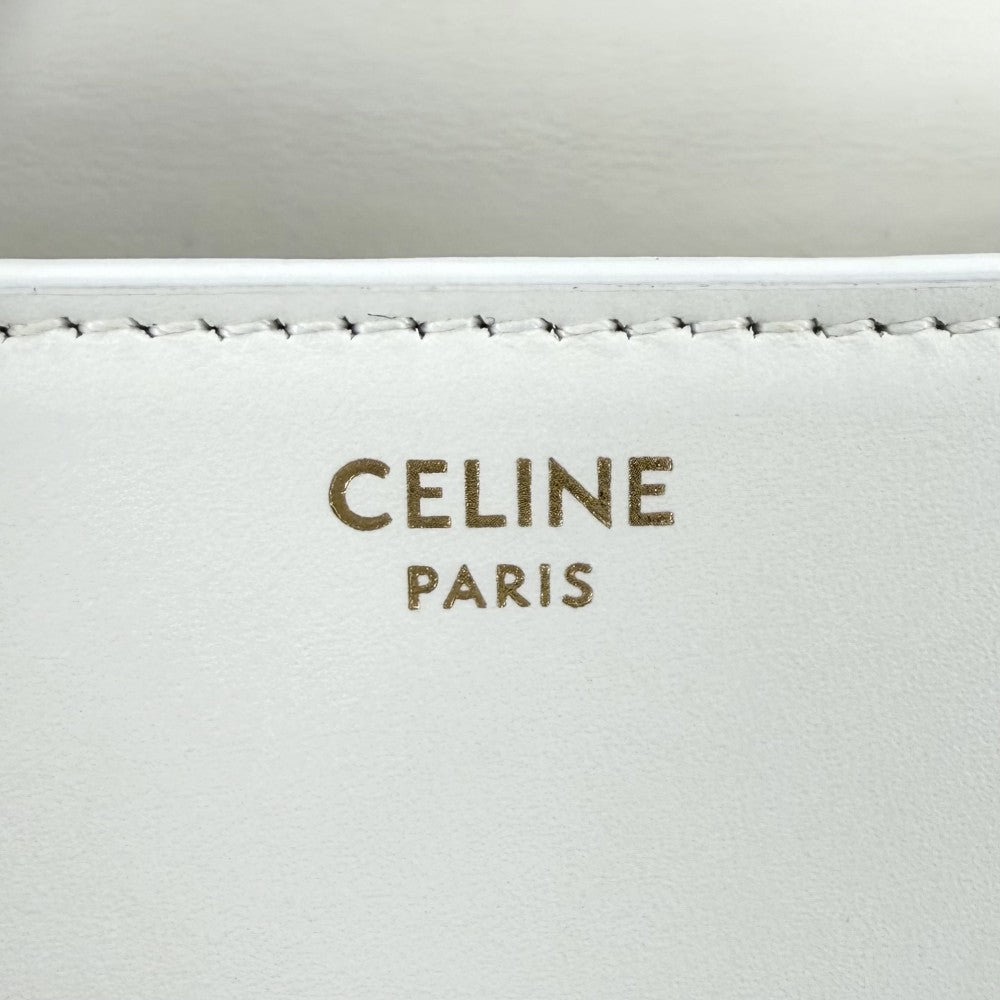 CELINE セリーヌ ショルダーバッグ キュイル 　トリオンフ ミニ ブザス ミニバッグ ポシェット かばん 鞄 レザー ホワイト 白 ゴールド金具 レディース【中古品】