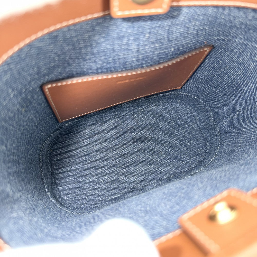 CELINE セリーヌ ショルダーバッグ トリオンフ ミニバケット キュイル デニム カーフレザー インディゴ ブラウン 茶 ゴールド金具 レディース【中古品】
