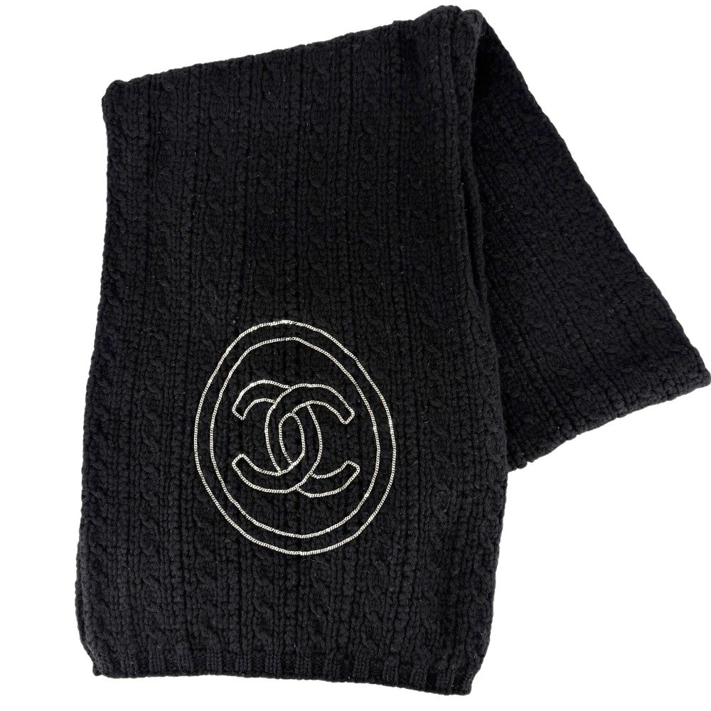 CHANEL シャネル マフラー ファッションアイテム ニット ココマーク ココ チェーン 秋 冬 カシミヤ ブラック 黒 レディース【中古品】