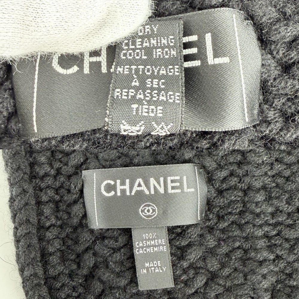 CHANEL シャネル マフラー ファッションアイテム ニット ココマーク ココ チェーン 秋 冬 カシミヤ ブラック 黒 レディース【中古品】