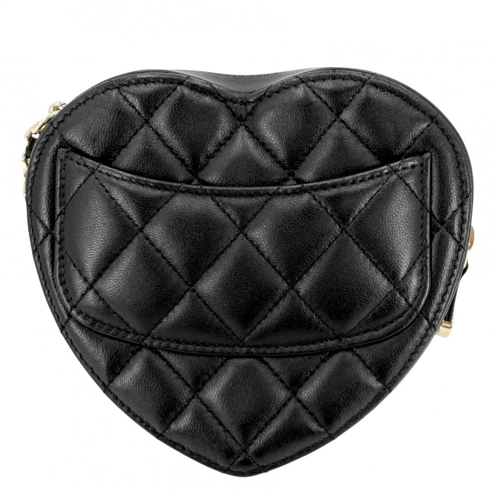 CHANEL シャネル ショルダーバッグ ミニチェーンショルダーバッグ マトラッセ ポシェット コインケース ハートモチーフ ラムスキン ブラック 黒 ゴールド金具 レディース【中古品】