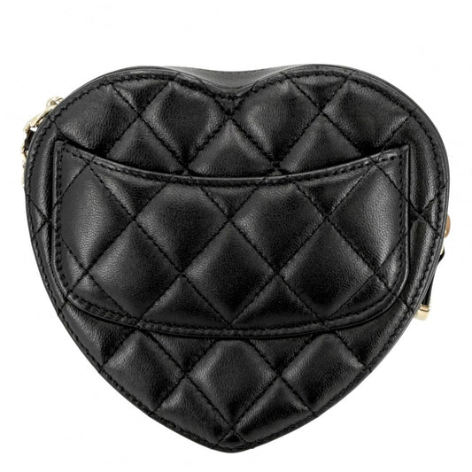 CHANEL シャネル ショルダーバッグ ミニチェーンショルダーバッグ マトラッセ ポシェット コインケース ハートモチーフ ラムスキン ブラック 黒 ゴールド金具 レディース【中古品】