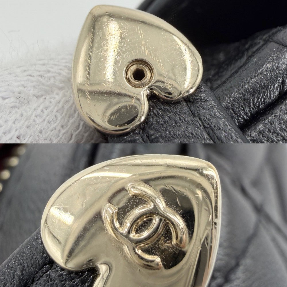 CHANEL シャネル ショルダーバッグ ミニチェーンショルダーバッグ マトラッセ ポシェット コインケース ハートモチーフ ラムスキン ブラック 黒 ゴールド金具 レディース【中古品】