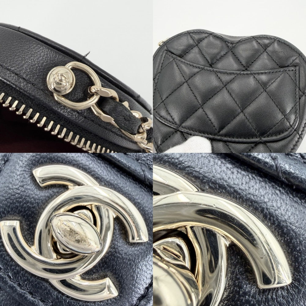 CHANEL シャネル ショルダーバッグ ミニチェーンショルダーバッグ マトラッセ ポシェット コインケース ハートモチーフ ラムスキン ブラック 黒 ゴールド金具 レディース【中古品】