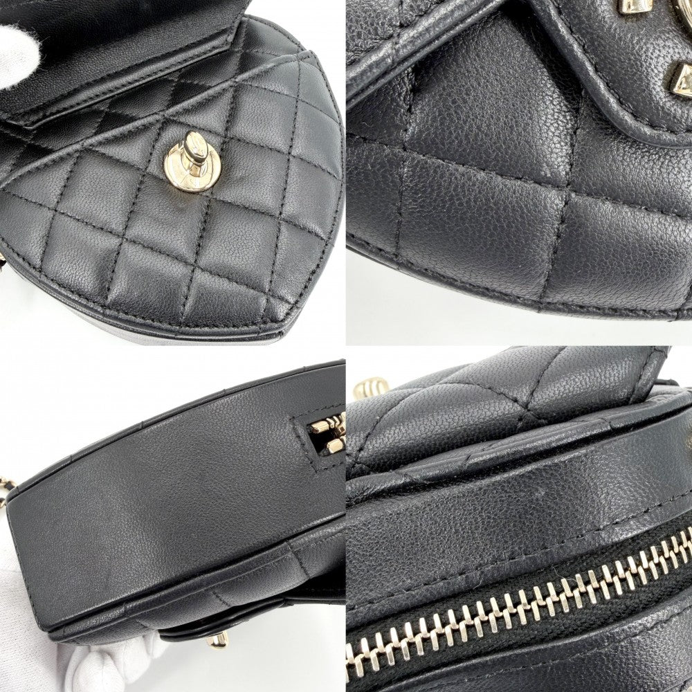 CHANEL シャネル ショルダーバッグ ミニチェーンショルダーバッグ マトラッセ ポシェット コインケース ハートモチーフ ラムスキン ブラック 黒 ゴールド金具 レディース【中古品】