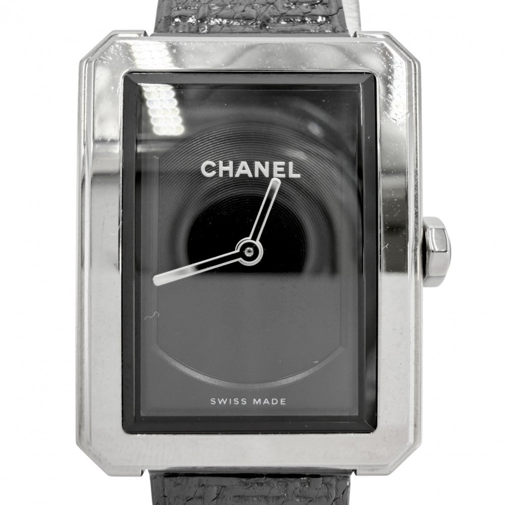 CHANEL シャネル 腕時計 ボーイフレンド ツイード ブラック文字盤 QZ H5317 クオーツ ステンレススチール シルバー ブラック 黒 レディース【中古品】